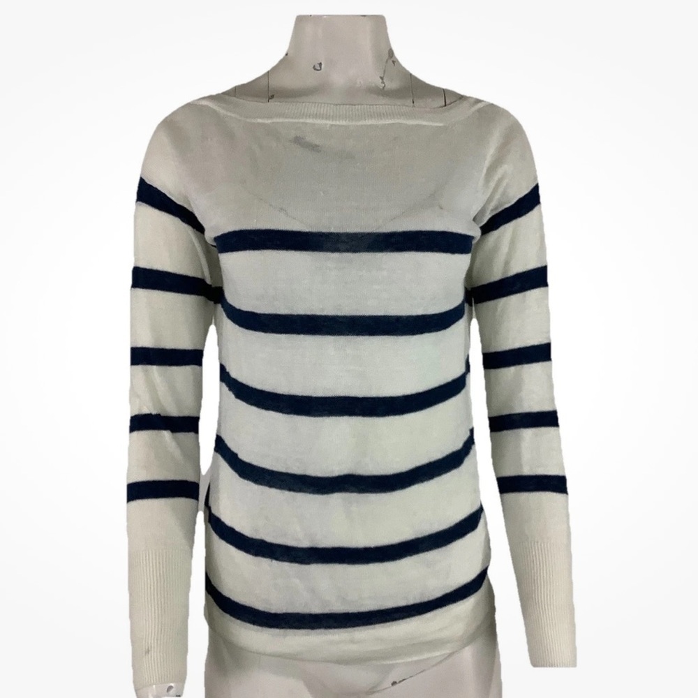 J Crew Sz XS 100% Linen Sailor Stripe Lightweight Beach Travel Pullon Sweater